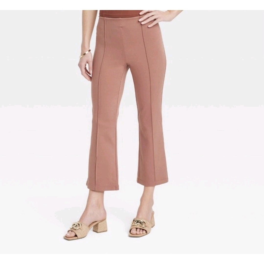 A New Day Nwt Xs High Rise Pintuck Ponte Kick Flare Cropped Pants Camel Stretch